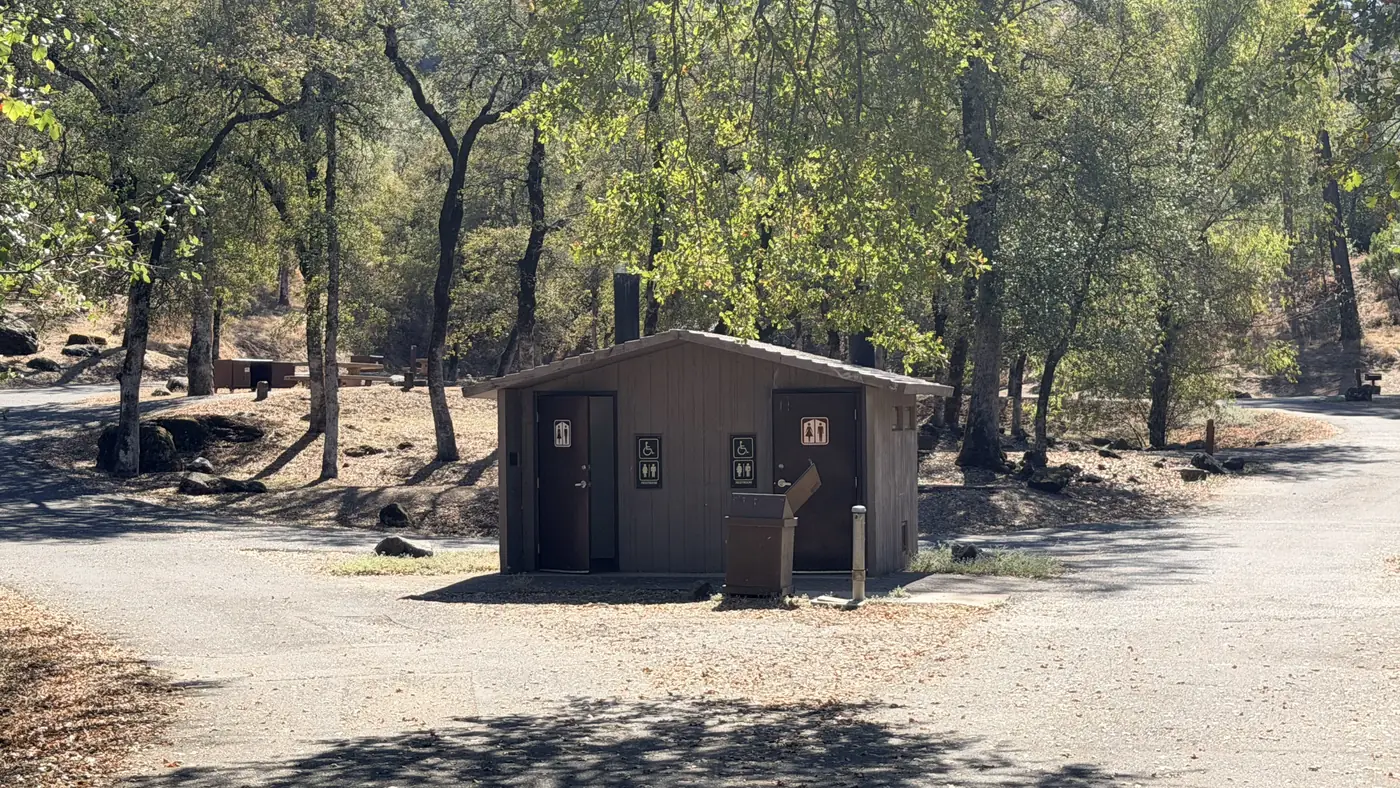 Restroom building with accessible doors at Lower Jones Valley Campground